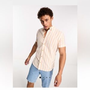 New with tag Jack & Jones Men's Peach and White Striped Shirt short sleeve large